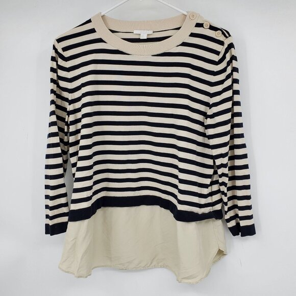 COS Sweaters - COS Silk Black and White Striped Mixed Media Long Sleeve Knit Sweater Medium